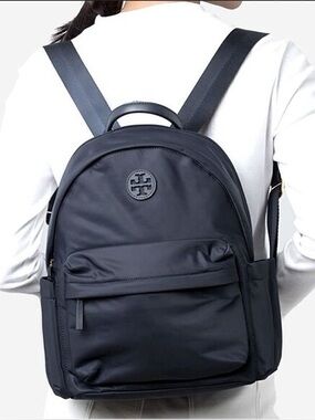 Tory Burch Ella Backpack Black Nylon Logo Backpack